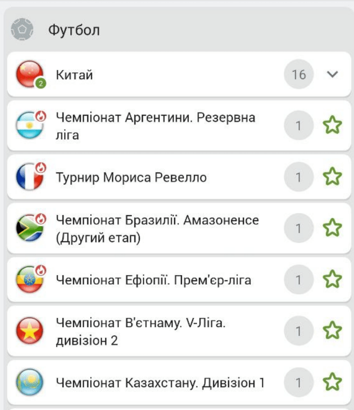 Вибір чемпіонатів та ліг.