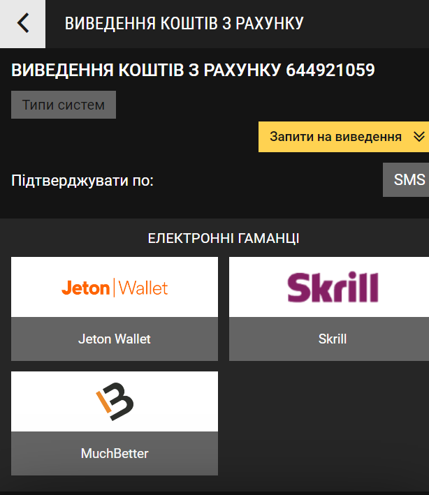 Варіанти виводу з рахунку BetAndYou